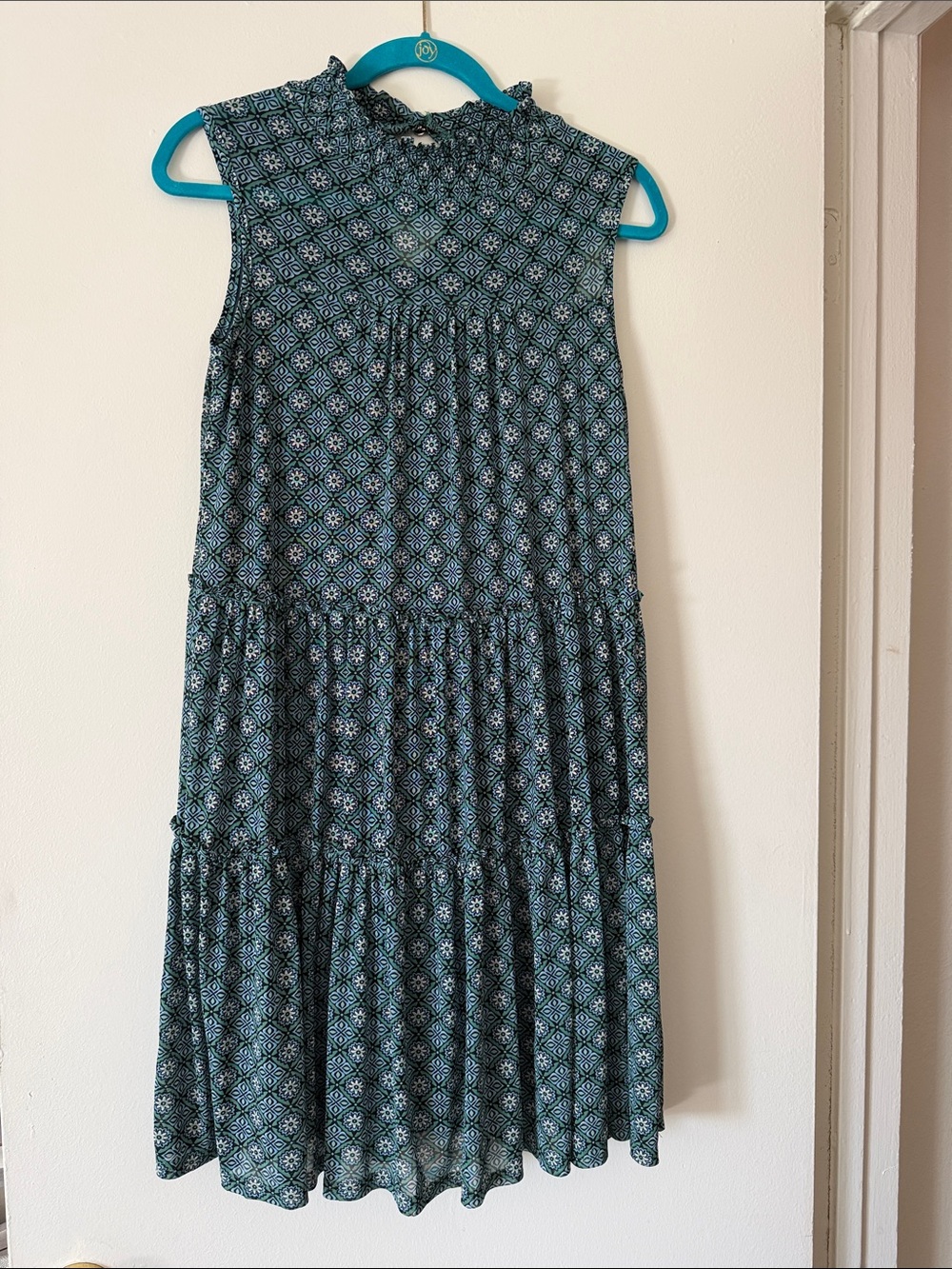 Siren Lily Teal Patterned Ruffled High-Neck Midi Dress